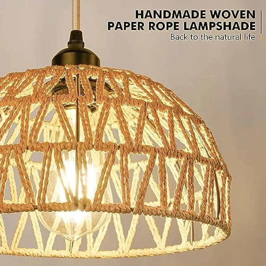 Woven Rattan Pendant Light Fixture, Farmhouse 3-Lights Pendant Lighting, Boho Handmade Basket Hanging Lamp, Wicker