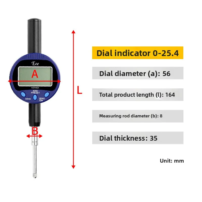 Effective Electronic Dial Meter Accuracy 0.001 Waterproof And Oil-proof Digital 0.01 Dial Meter 0-25mm Altimeter Gauges