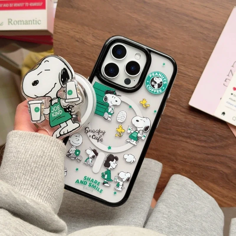 لطيف الكرتون سنوبي تشارلي براون حامل مغناطيسي Magsafe شحن لاسلكي جراب هاتف آيفون 17 16 15 14 13 برو ماكس غطاء