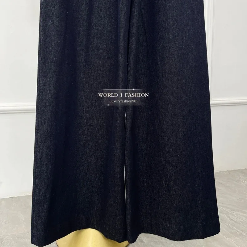 レディースジーンズ 2026 春新作 高品質 ネイビーブルー デニム ワイドレッグパンツ