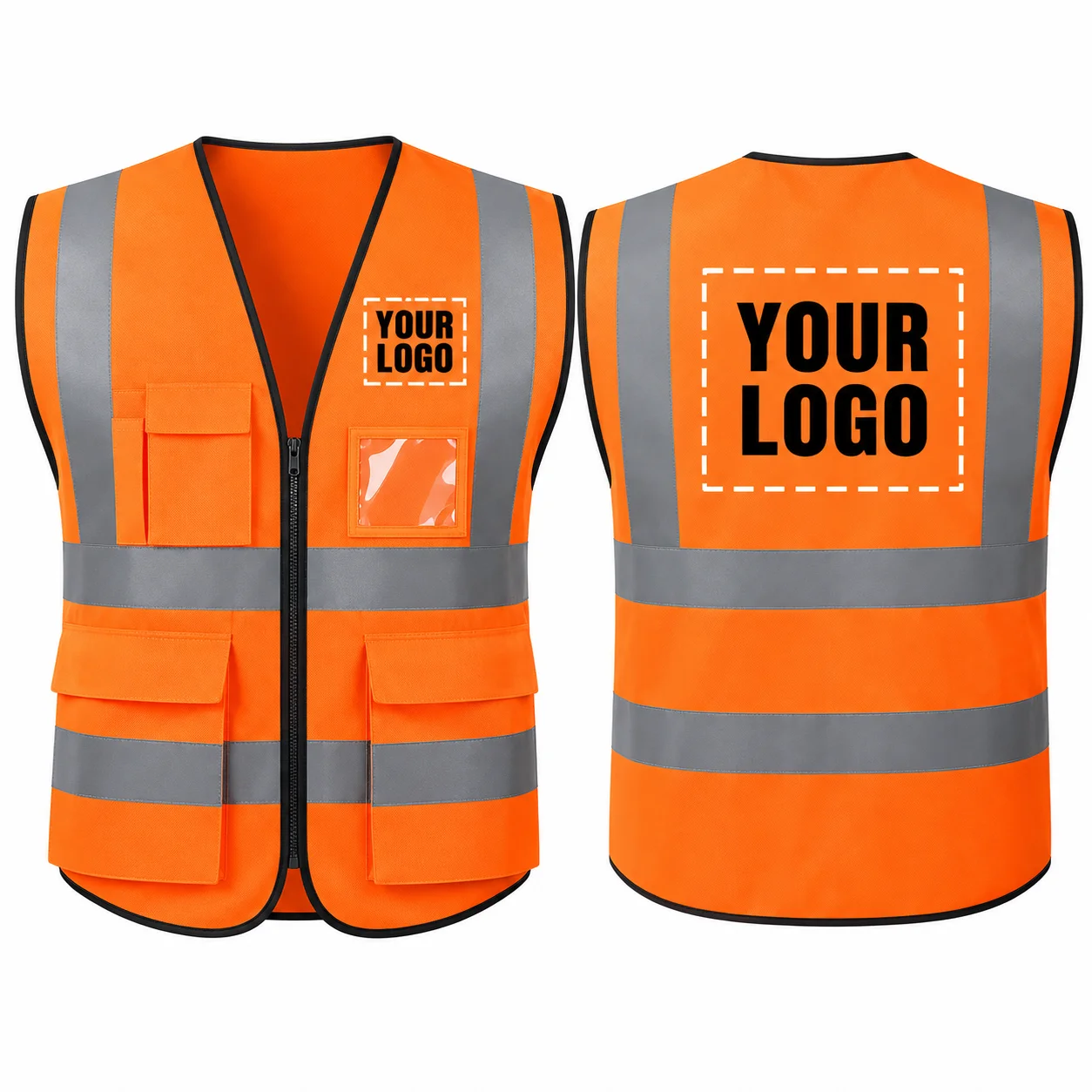 Custom Logo Reflective Safety Vest High Visibility Multi Pocket Zipper Workwear for Construction Warehouse Traffic Men Women