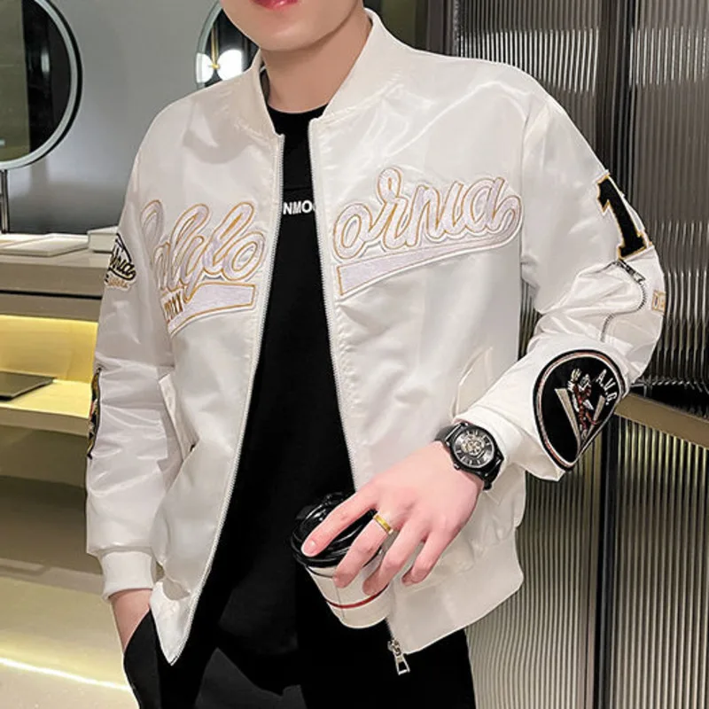 Stamp Jacket Coats Print Letter Patch Baseball Jacket Men Hip Hop Couple Streetwear 2022 Embroidery Stage DJ Club Bomber Jacket