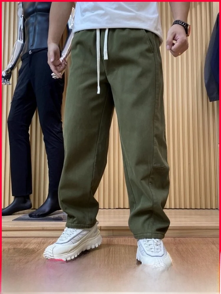 

Line Men's Winter Thiened Fce Warm Wide Leg Straight Casual Pants Cotton Waed Comfortable Loose Fit Trousers