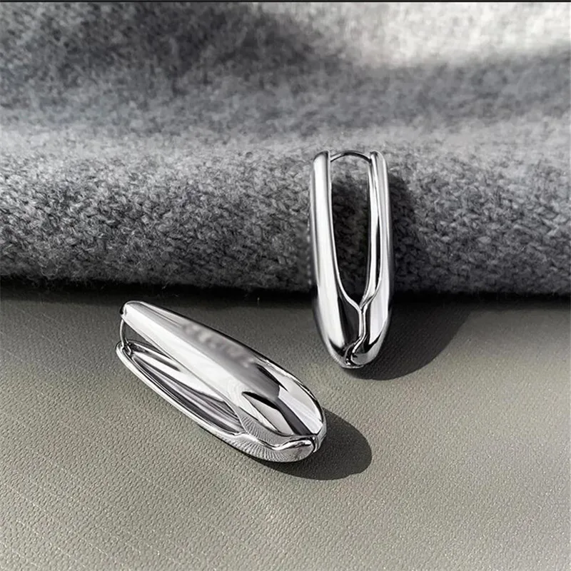 925 Silver Plated Water Drop Hoop Earrings For Women Girls Party Punk Jewelry Gift E2405