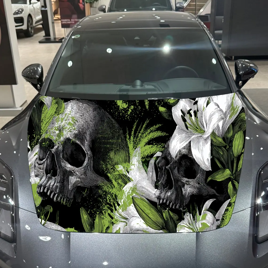 

Dark Skeleton White Lily Car Hood Vinyl Stickers Car Surface Protection Decal Car Decoration Cover Vinyl Wraps Waterproof Self-a