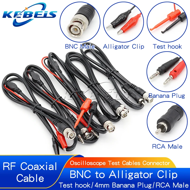 1PCS BNC Q9 to BNC RCA Dual Hook Clip Alligator Clip Cables 4MM Banana Plug Oscilloscope Test Probe  Connector