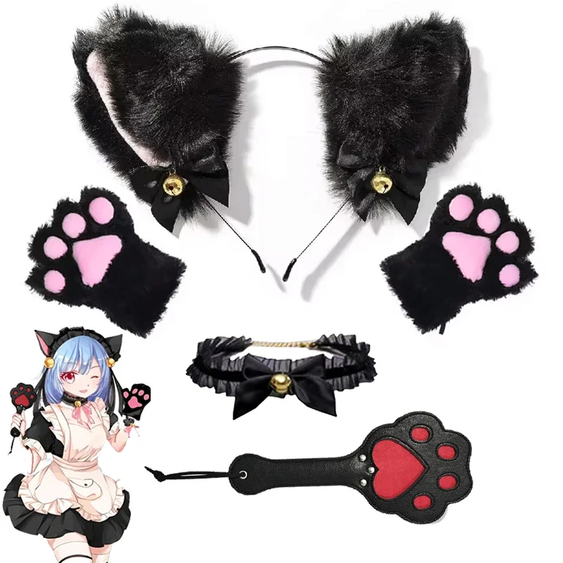 Cute Cat Ear Hair Wear Claw Gloves Girls Cosplay Costume Plush Bell Cat Fur Ear Hairband Night Party Club Headbands