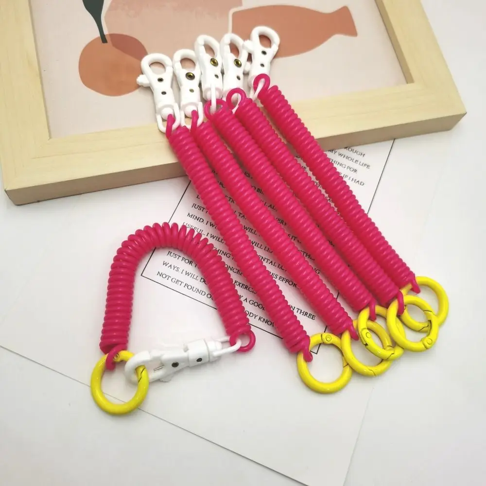 Contrasting Colors Anti-lost Lobster Clasp Keyring Key Hooks Stretch Spring Coil Stretchy Spiral Spring Coil