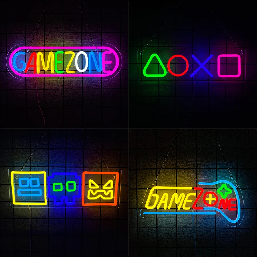 Game Zone Led Neon Sign, Gamepad Symbol Icon Wall Decor, Suitable For Bedroom Home Game Room Art Wall Lamp, Boy Party Gift.