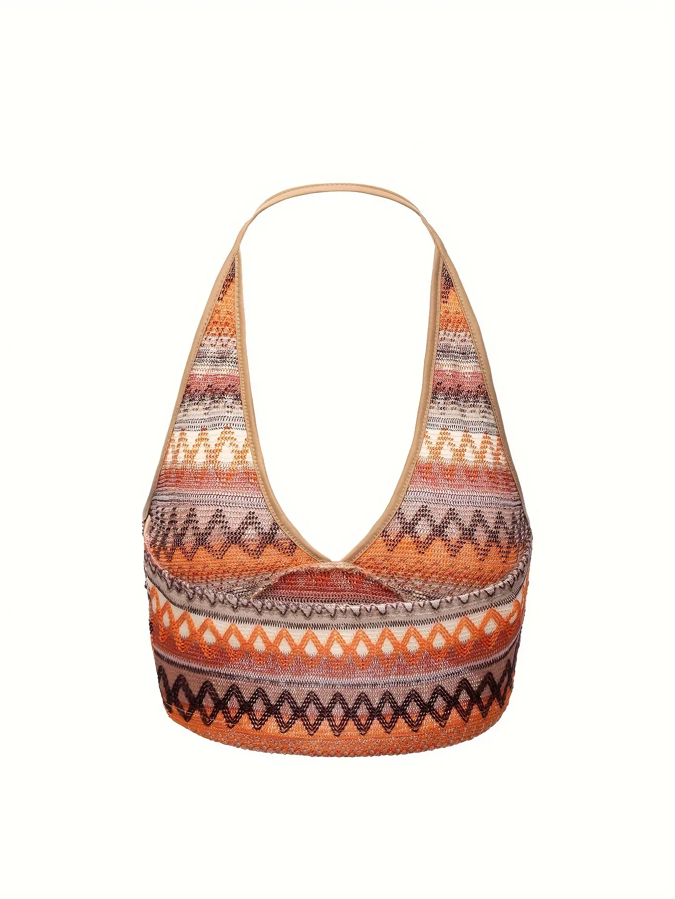 Tribal Print Halter Neck Top Casual Sleeveless Crop Knit Halter Top ForSummer women's Bohemia Clothing