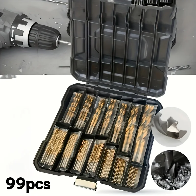 99pcs Twist Drill Set High Speed Steel Titanium Coated Drill Bit Landing Anti-rust Wear Protection Straight shank drill bit