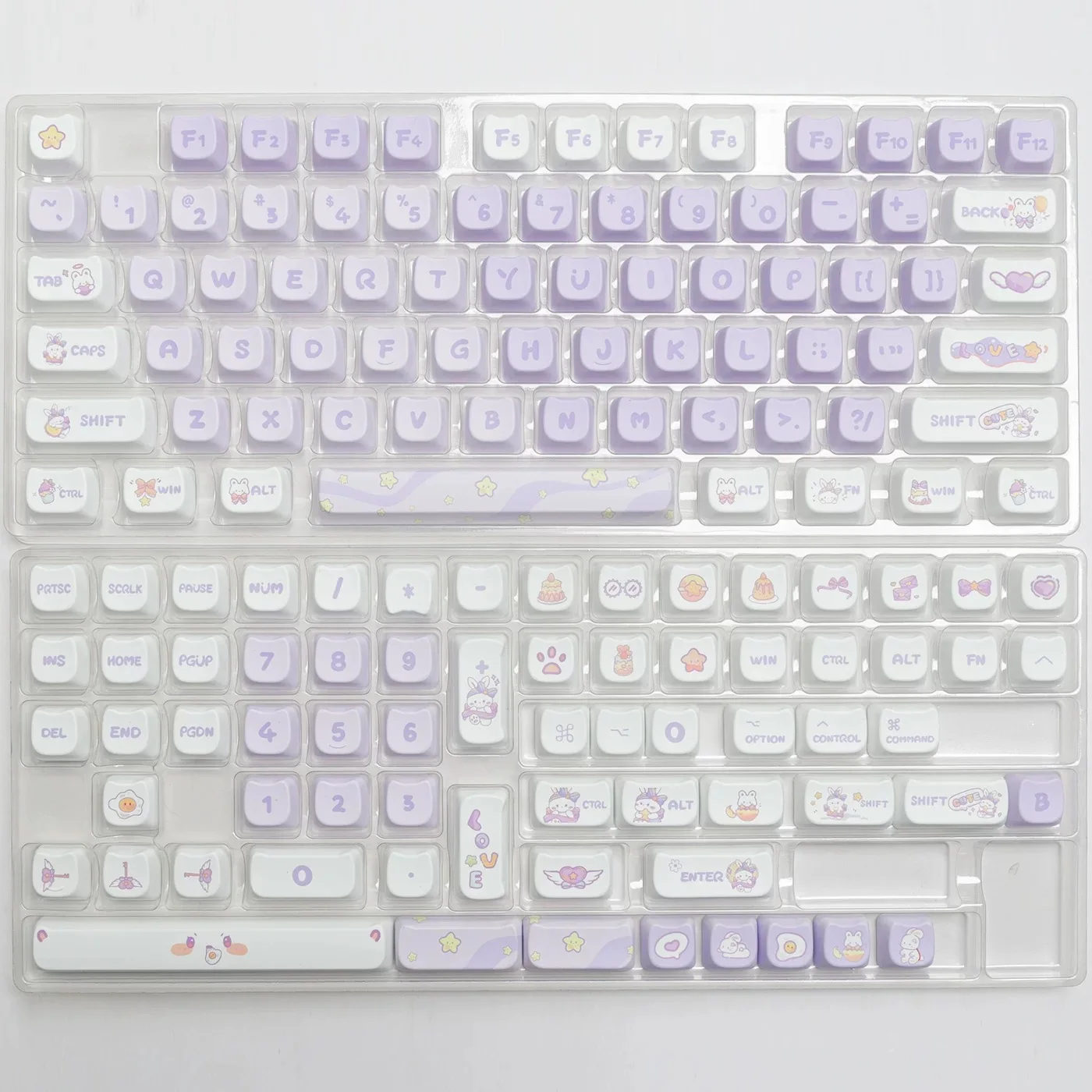 Conjunto de Keycaps Mo PBT, Coelho Roxo, Dye Sub Keycap, Mac Keys for MX Switch, Teclado Mecânico, Bonito, Hi75, 140 Chaves