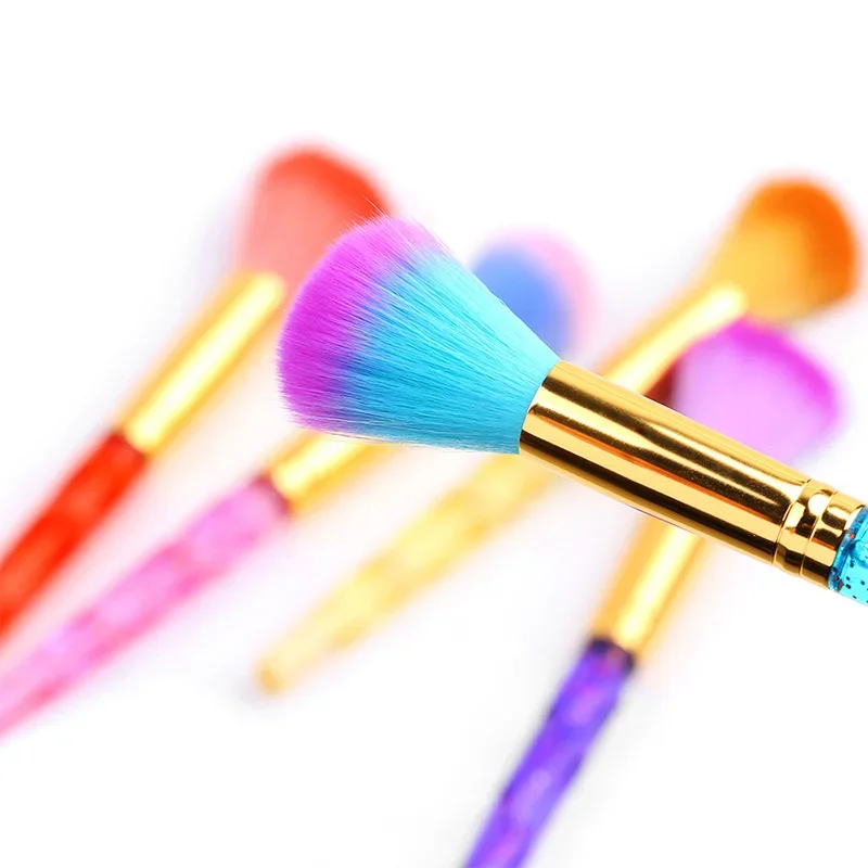 1pcs Mermaid Rainbow Handle Soft Fluffy Nail Art Brush Pen Dust Clean Glitter Powder Remover Makeup Manicure Tools