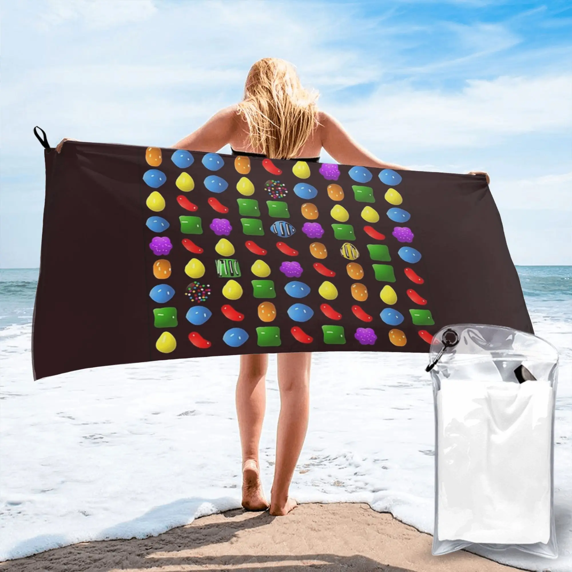 new candy crush saga Beach Towel Soft Microfiber Quick Dry Absorbent Quick Towels For Bath