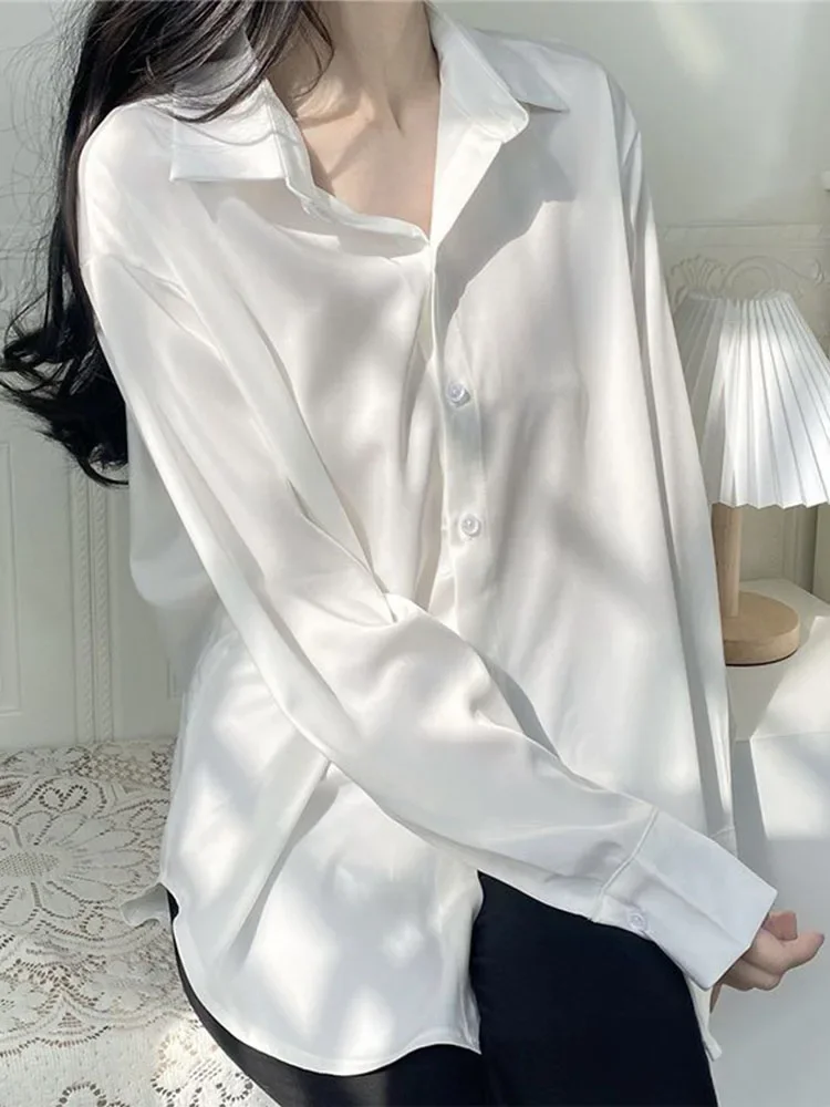 

Women Sweet Sun-proof White Shirt Korean Fashion Thin Long Sleeve Casual Blouse Harajuku Turn Down Collar All Match Tops