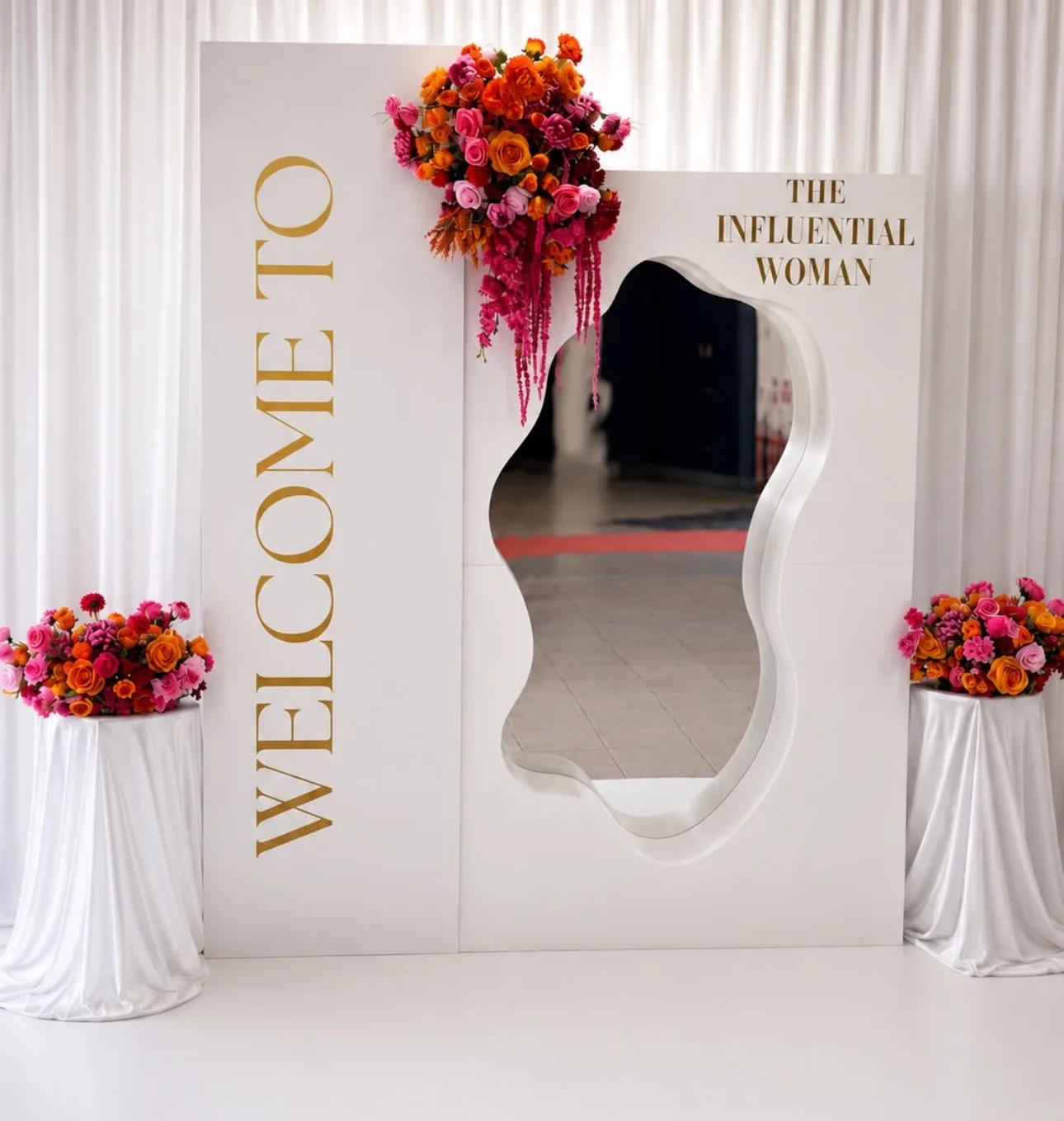 FSDKX Hot Sale Wedding Welcome Sign Arch Events Party Wedding Birthdays Decor Welcome Backdrop Panel with Irregular Mirror