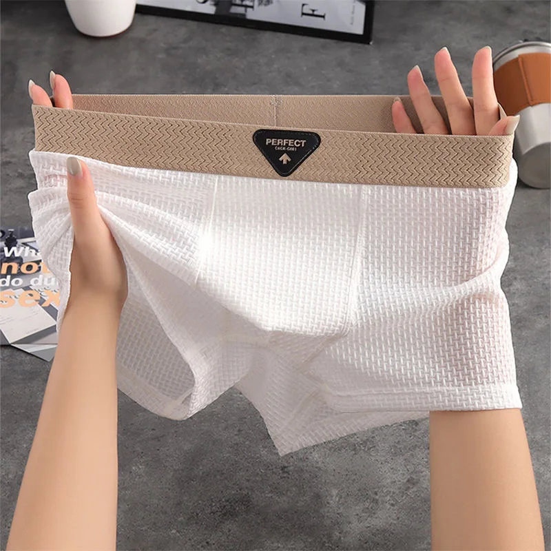 Men's Boxer Shorts Ice Silk Thin Underwear Plus Size checkered print panties Breathable Sexy Slim Air-conditioned Lingerie