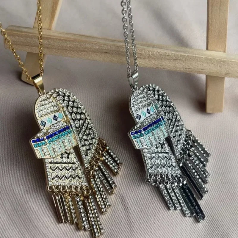 New Vacuum Electroplating Inlaid Tassel Rhinestones Arabian Map Palestine Kufiya Necklace Men'S And Women'S Jewelry Wholesale