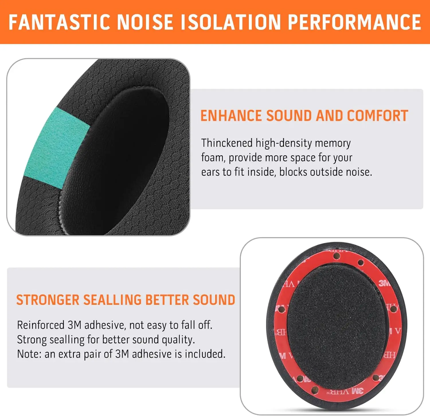 Replacement ear pads for Beats Studio 2 & Studio 3 wireless headphones,soundproof memory foam for added thickness