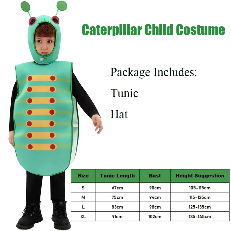 Ragazzi insetto Halloween Purim Carnival Party Cosplay Girls Hungry Cute Caterpillar Child Costume 2024