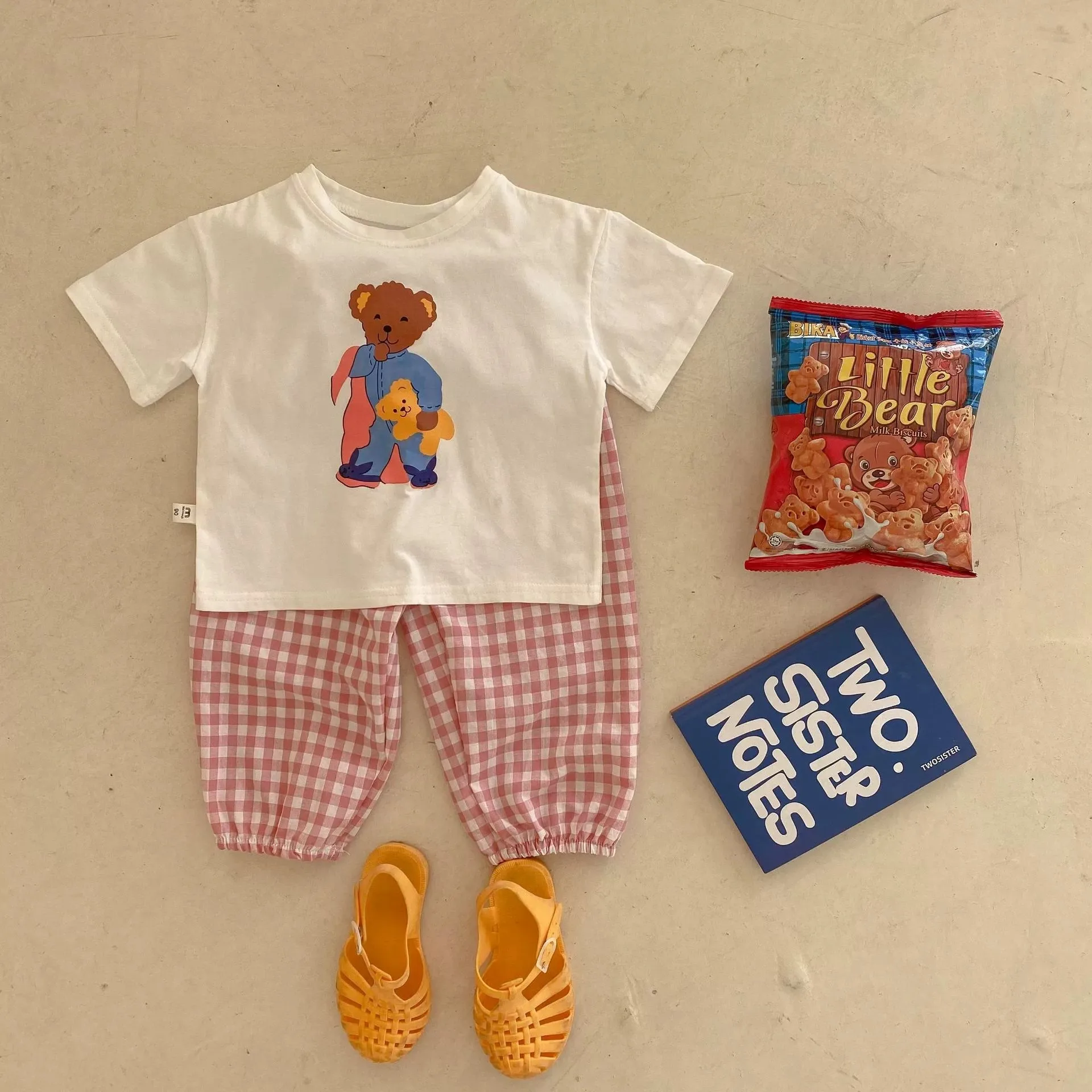 Summer Baby Clothes Short Sleeve Tops Trousers Casual Two Piece Set Toddler Costume Children Cartoon T-shirt Plaid Pants Outfits