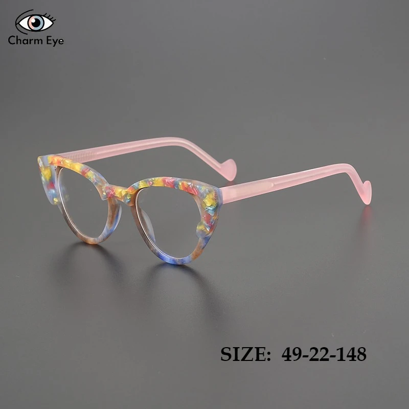 

Women Glasses Acetate Matte Fashion Designer Handmade Color Blocked Eyeglass Frames Cat Eye Men Myopia Anti Blue Light Eyewear