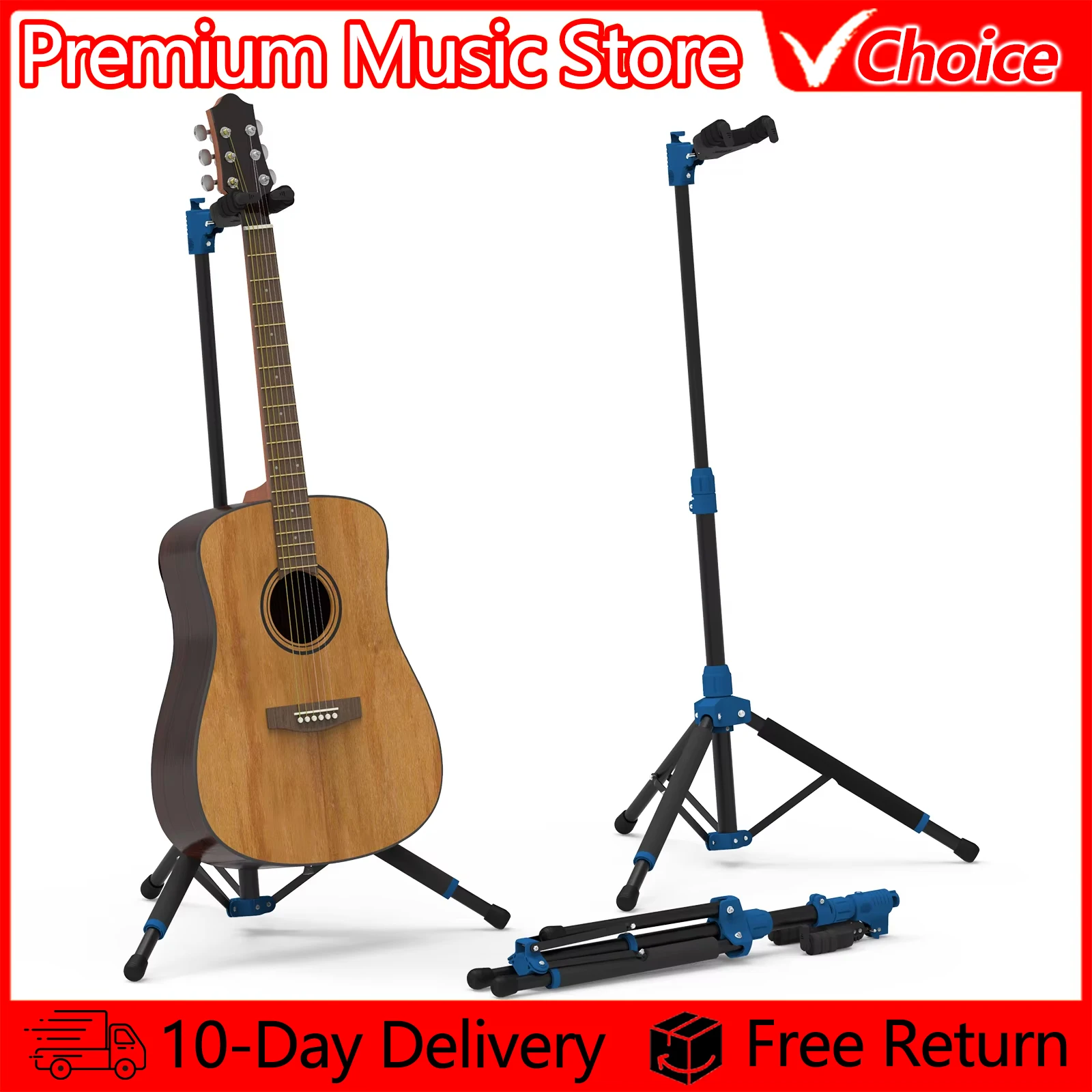 Galux Vertical Floor Guitar Stand GS-210 Free Height Adjustment Single Instrument Self-locking Structure Convenient Folding