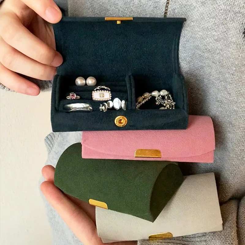 

Portable Suede Surface Jewelry Storage Box Luxury Rings Earrings Necklace Arch Jewelry Case Solid Exquisite Velvet Organizer Box