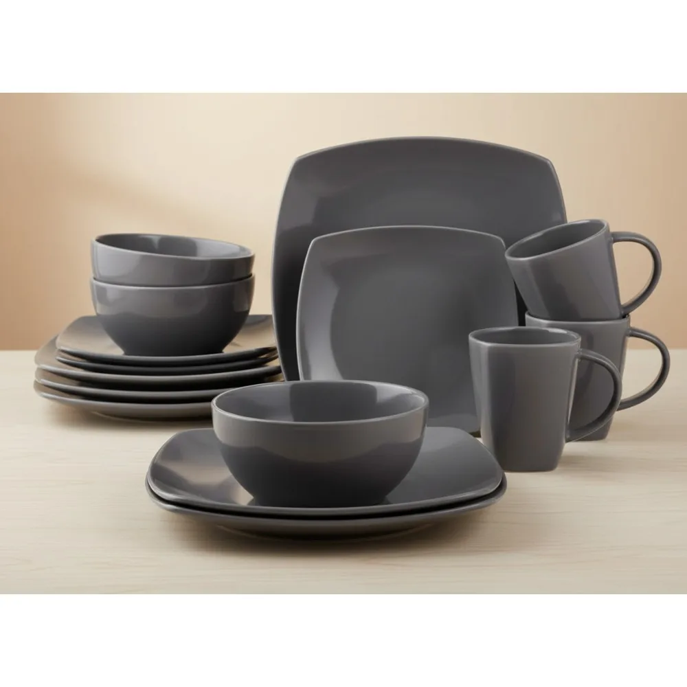 

Современный квадратный набор столовой посуды с реактивной глазурью, серый — 16 шт. Сервис на 4 человека, можно мыть в посудомоечной машине и в микроволновой печи