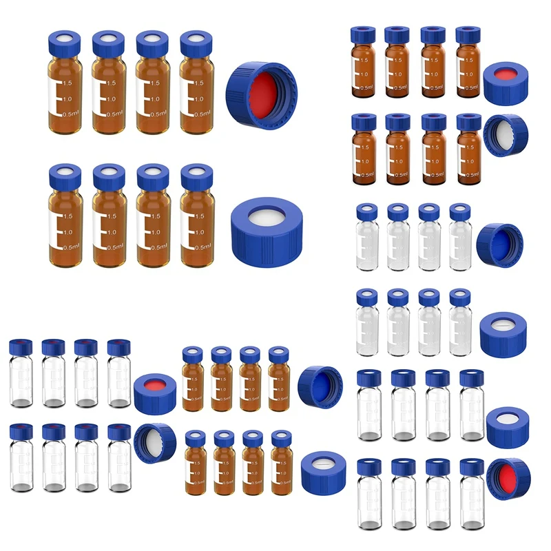 2ML Autosampler Vials Pack Of 100 - HPLC Vials 9-425 Vials With Blue Screw Caps