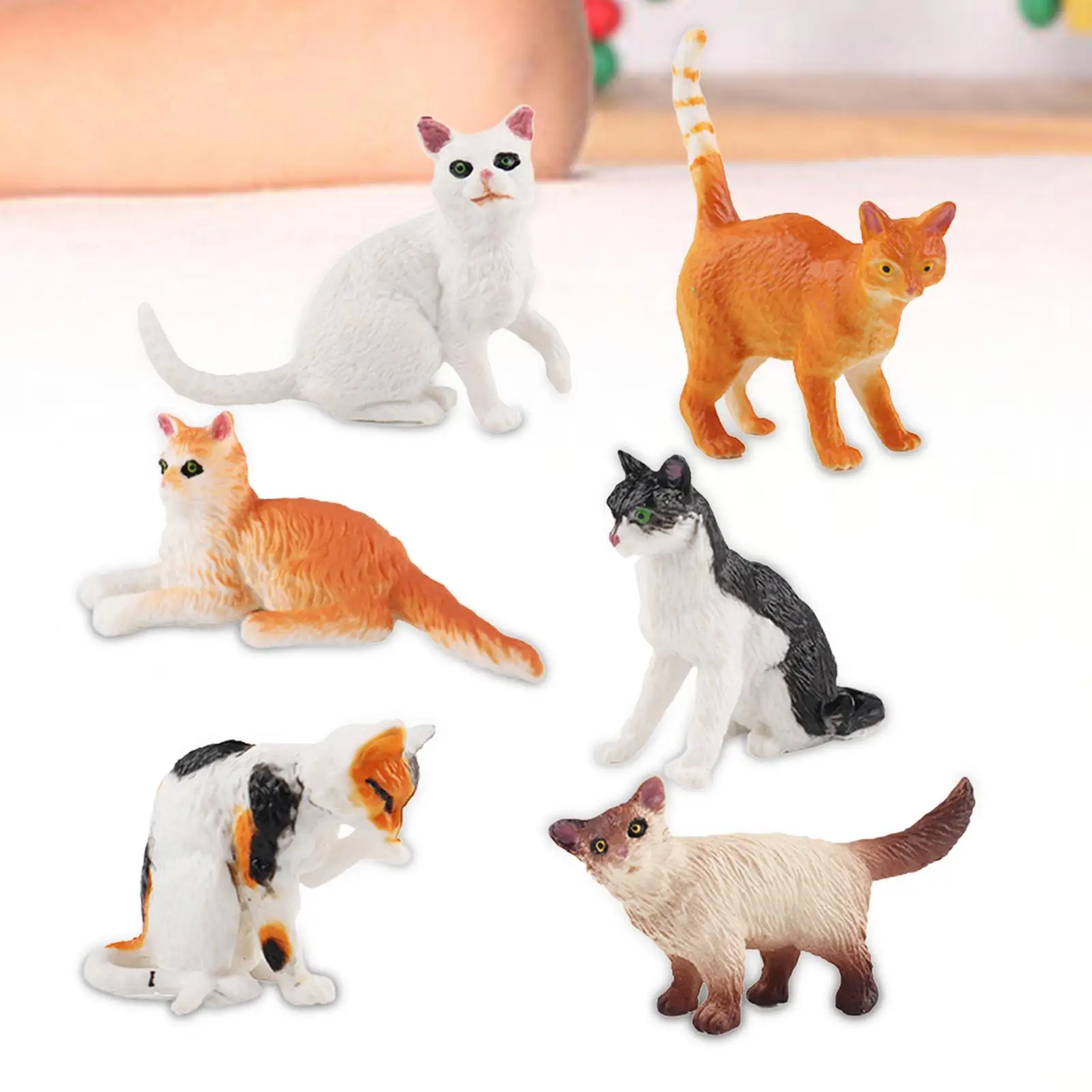 3x Simulatie Kat Speelgoed Diermodel Desktop Decor Beeldje Woondecoratie Ornament voor Studie Yard Verjaardag Boekenplank Kinderen