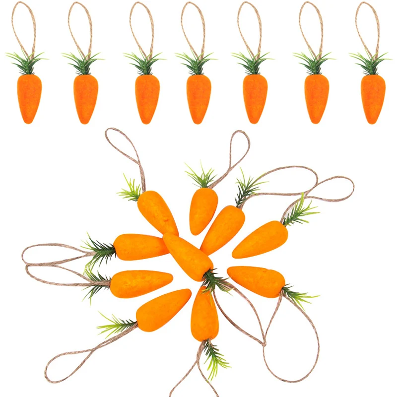 10pcs Easter Carrot Hanging Ornaments Artificial Simulation Easter Foam Carrots Craft Hanging Pendant for Home decor kids gift