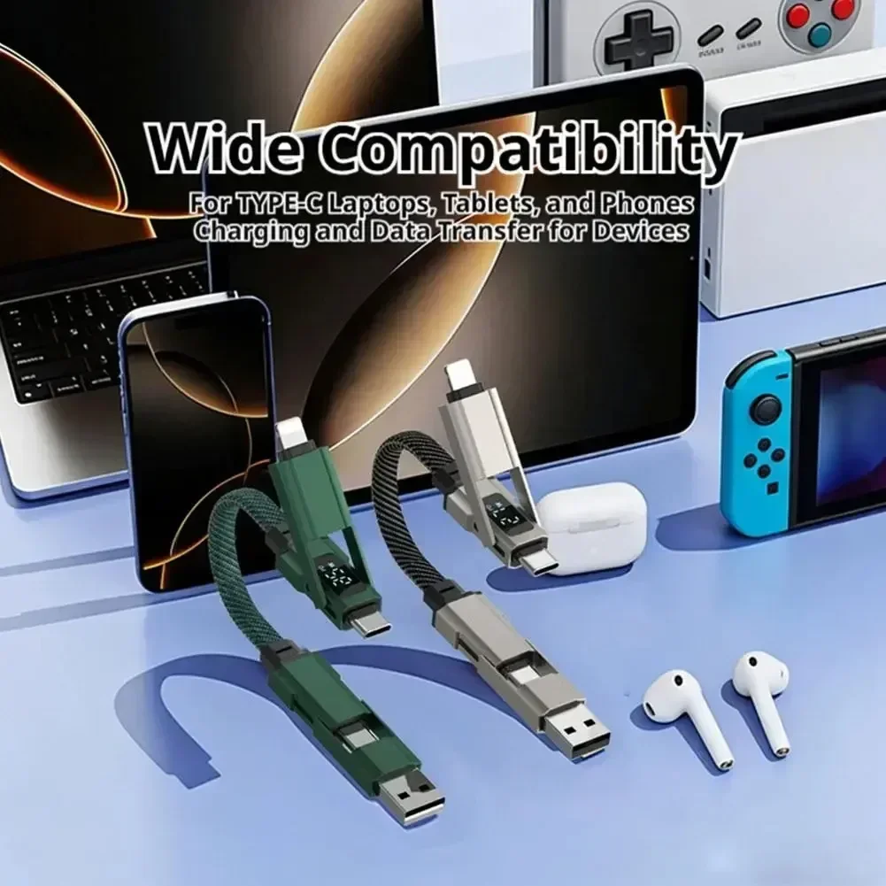 Hot ///New 4 in 1 65W Keychain Charging Cable USB C Cable with V/A/W Display Type C for Portable Cord for Laptop Mobile Phone