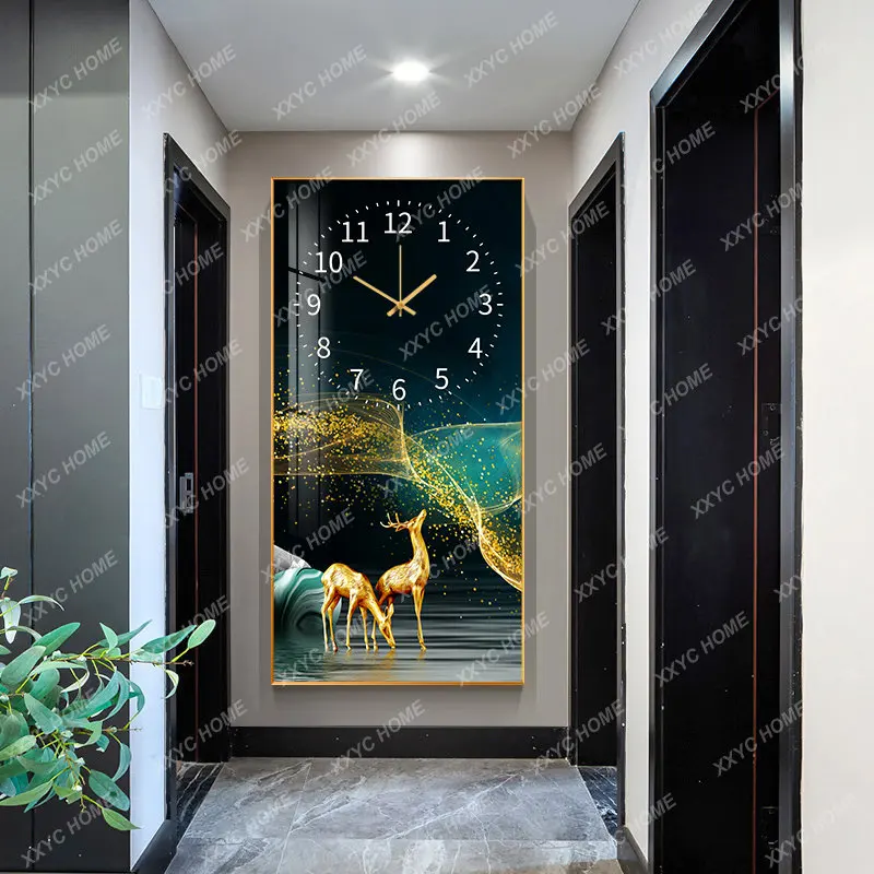 

Household Entrance Painting Corridor End Wall Painting Living Room Clock Combination of Paintings Mural with Clock decoration