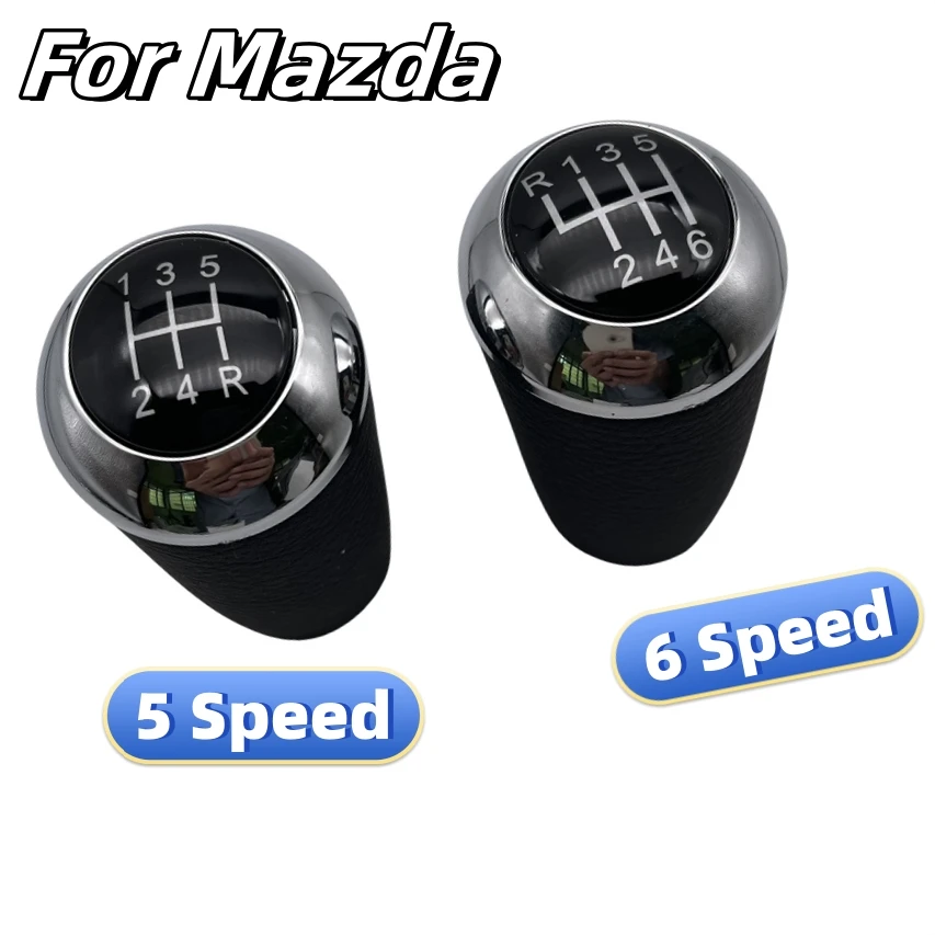 5/6 Speed Gear Shift Knob Auto Parts For Mazda 3 BK BL CW 6 5 3 Series CX-7 MX-5 Leather Lever Arm Stick Headball Car Accessory