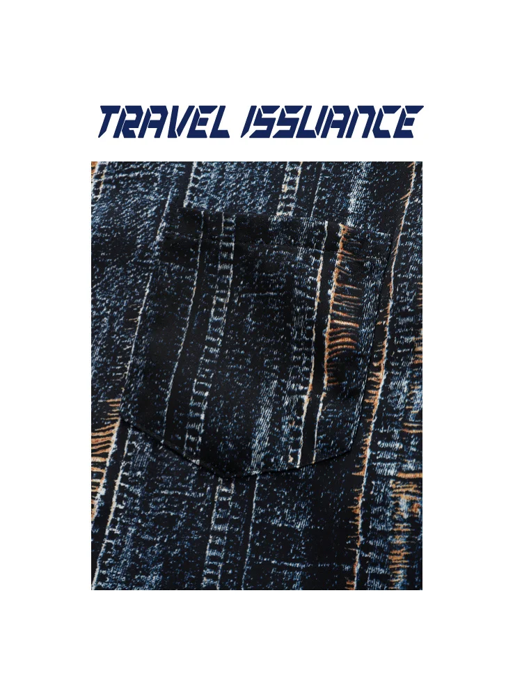 Travel Issuance Men's Loose Fit Street Style Short Sleeve Shirt Vertical Stripe Pattern Casual Breathable Polyester Fiber
