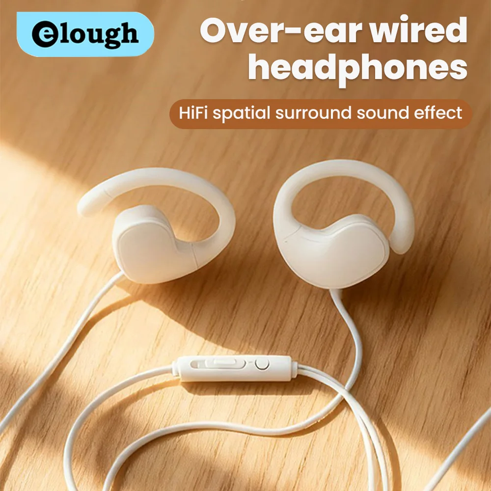 Elough Type C/3.5mm Clip On Wired Earphones Open Ear Gaming Headset Hifi Lossless Music Earphones Ear Hook with HD Microphone