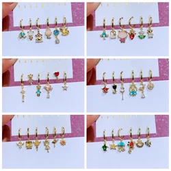 MIGGA 6pcs Mix Design Anime Cartoon Dangle Earrings Set Gold Color Cubic Zircon Women Girls Gift Jewelry