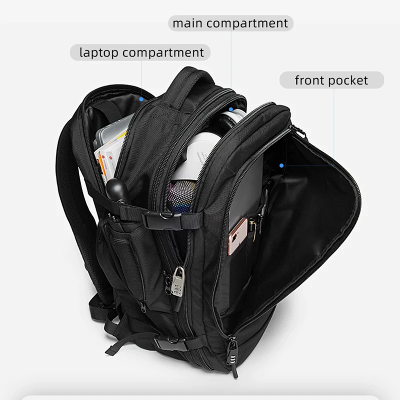 47L Travel Backpack Men USB Aesthetic Anti-theft 17.3 Laptop Backpack School Expandable Bag Compass Fashion Male Backpack Large