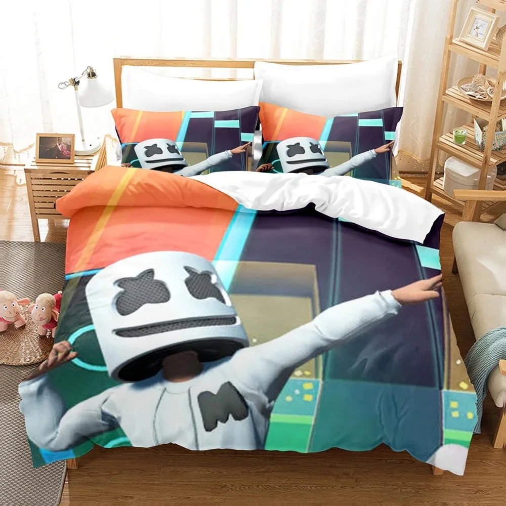 

3D Print DJ Marshmello Bedding Set Single Twin Full Queen King Size Hip Hop Bed Set Aldult Kid Bedroom Duvetcover Sets