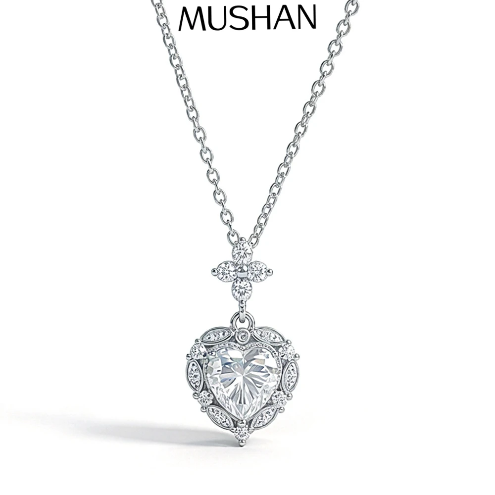

MuShan Jewelry 925 Sterling Silver Necklace Pendant Chain HCD Diamonds Valentine Gift Minimalist Style Women Necklaces Jewelry