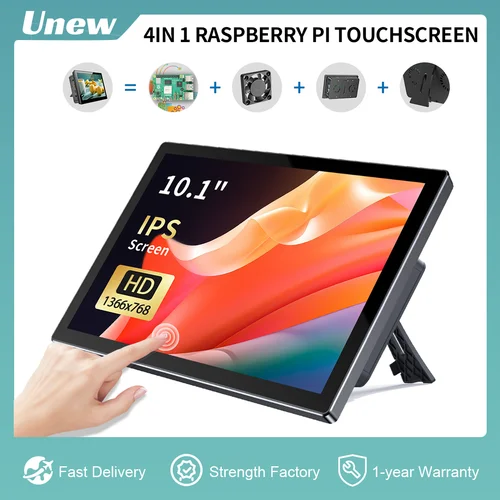 Unew 10.1 인치 IPS 라즈베리 PI 터치 모니터, HDMI C타입 USB-C 디스플레이, 라즈베리 Pi4B, 3B, 3A +, 2B, B +, A + 호환, 1366x768P 