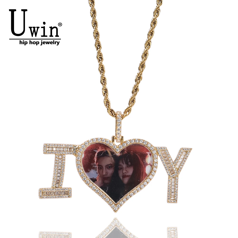 

Uwin Medallion Cubic Zircon Photo Pendant Custom Letter Chain DIY Iced Out CZ Necklace Hip Hop Holiday Gifts Chain For Men Women