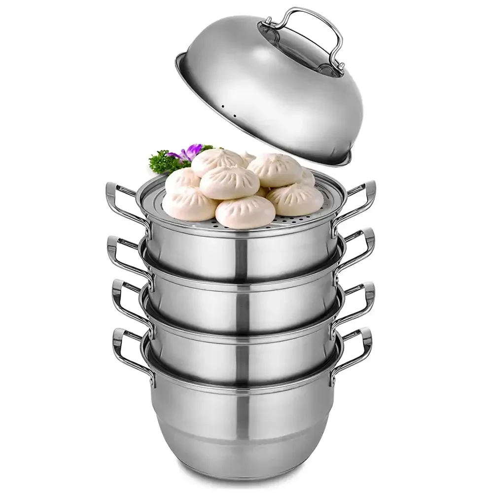 

5-Tier Stainless Steel Steamer Dia-11 in. Multi-Layer Cookware Pot with Handles Work with Gas, Electric, Grill Stove Top