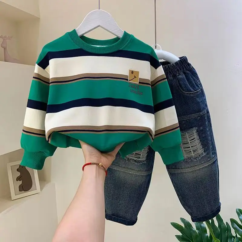 2023 Spring Autumn Boys Clothes Sets Baby Boy Fashion Striped T-shirt + Pants 2 Pieces Baby Cotton Clothing Set Kids Outfits