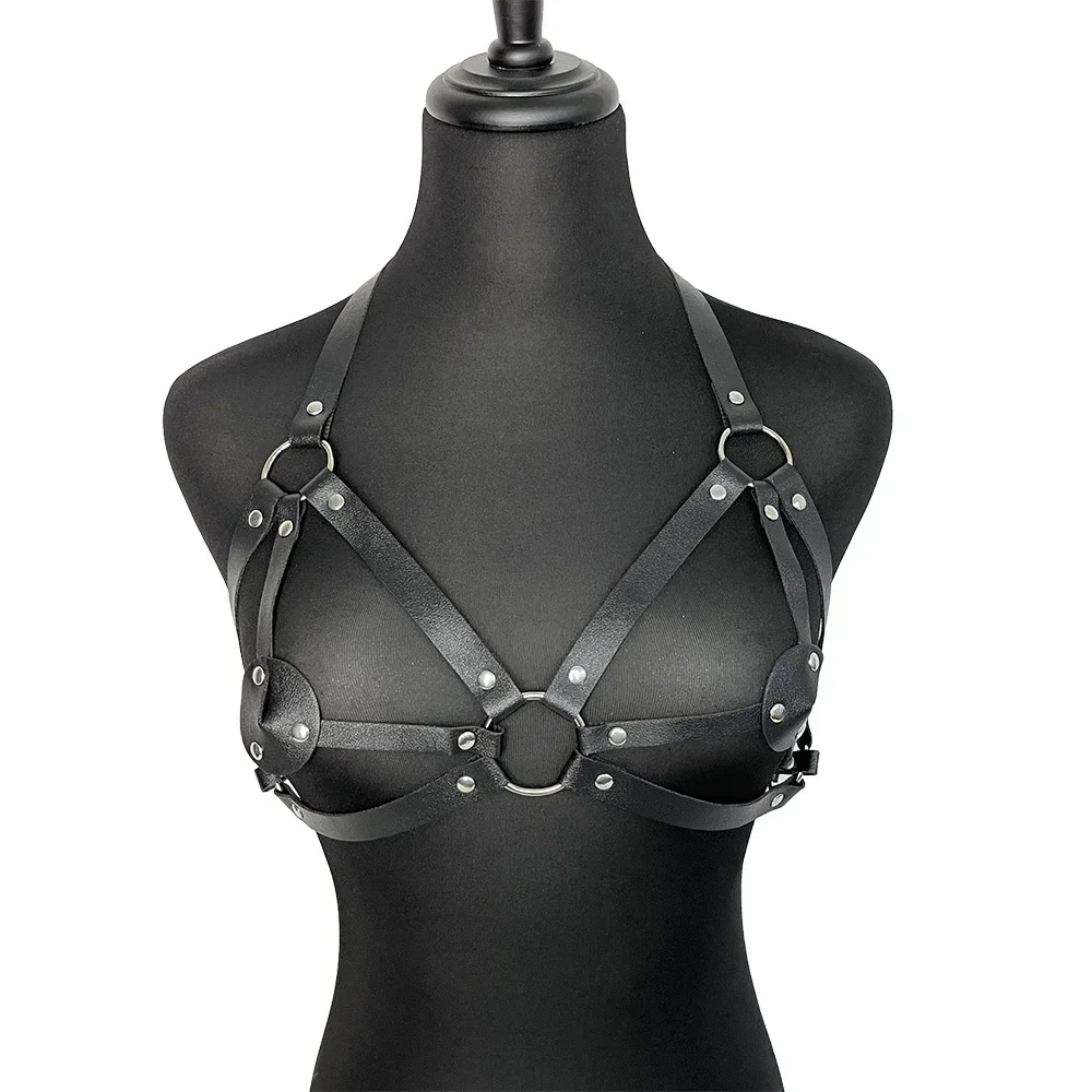 Reggicalze da donna Reggiseno Set di lingerie Sexy in pelle Body Bondage Harness Gamba Giarrettiera Calza Lingerie Fetish BDSM Abiti gotici