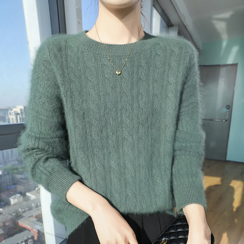 

Этот осенне-зимний утолщенный свитер из 100% норкового меха для женщин с круглым вырезом и свободной основой модный DBR127.