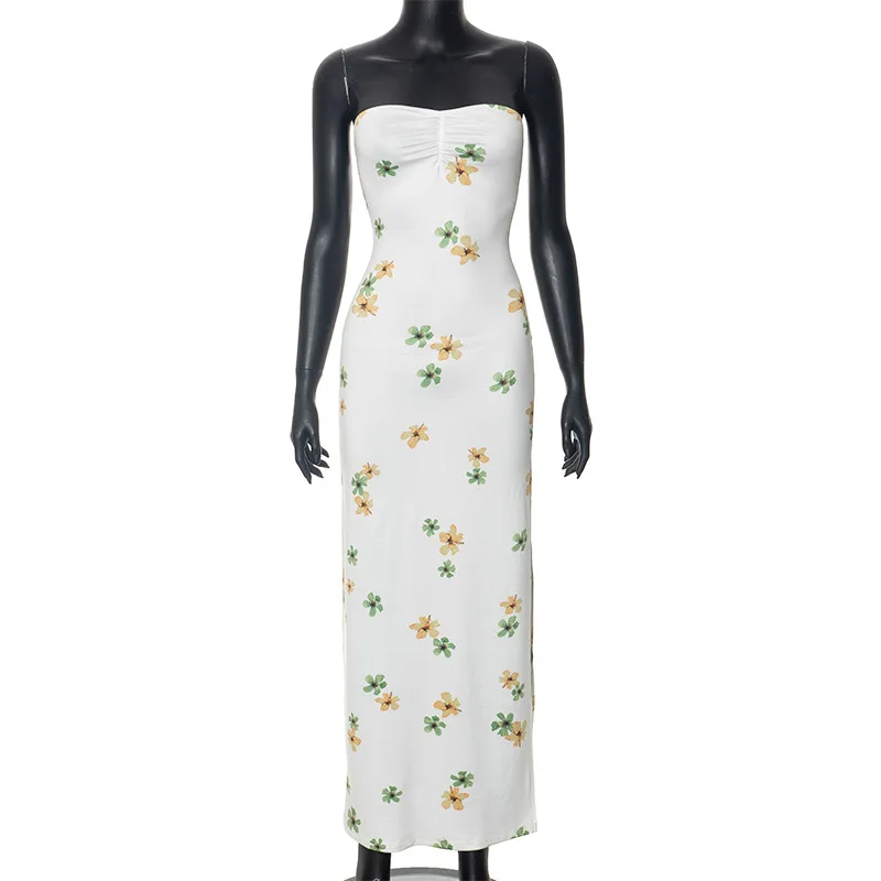 Robe à fleurs plissée pour femmes, jupe longue taille haute, jupe sans bretelles imprimée, robe de plage d'été 2025, couverture pour maillot de bain, nouvelle collection 2025