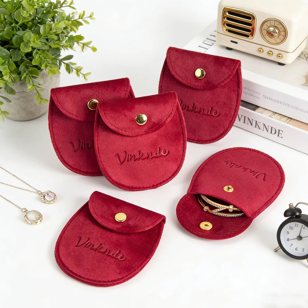 

Wholesale Small Oval Suede Microfibre Ring Earring Pouch Button Closure Jewelry Bag for Necklaces Gemstone Gold Snap Envelope