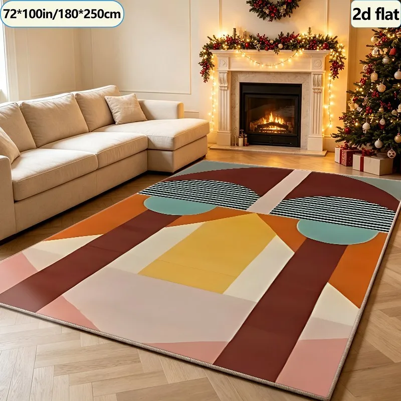 Vintage Multicolor Geometric Semicircle Striped Carpet, Mid-Century Modern Style Carpet, Suitable for Living Room, Bedroom, and Home Floor Decoration